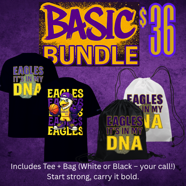 Sharon Eagles Basic Spirit Wear Bundle – T-Shirt & Drawstring Bag (Youth to Adult Sizes)