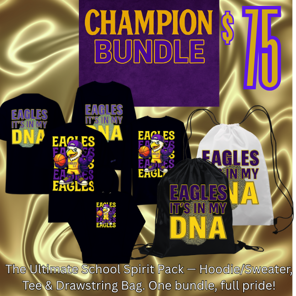 Sharon Eagles Champion Spirit Wear Bundle – Hoodie, T-Shirt & Bag Set (Youth to Adult Sizes)