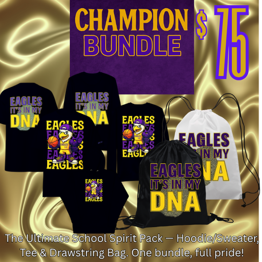 Sharon Eagles Champion Spirit Wear Bundle – Hoodie, T-Shirt & Bag Set (Youth to Adult Sizes)